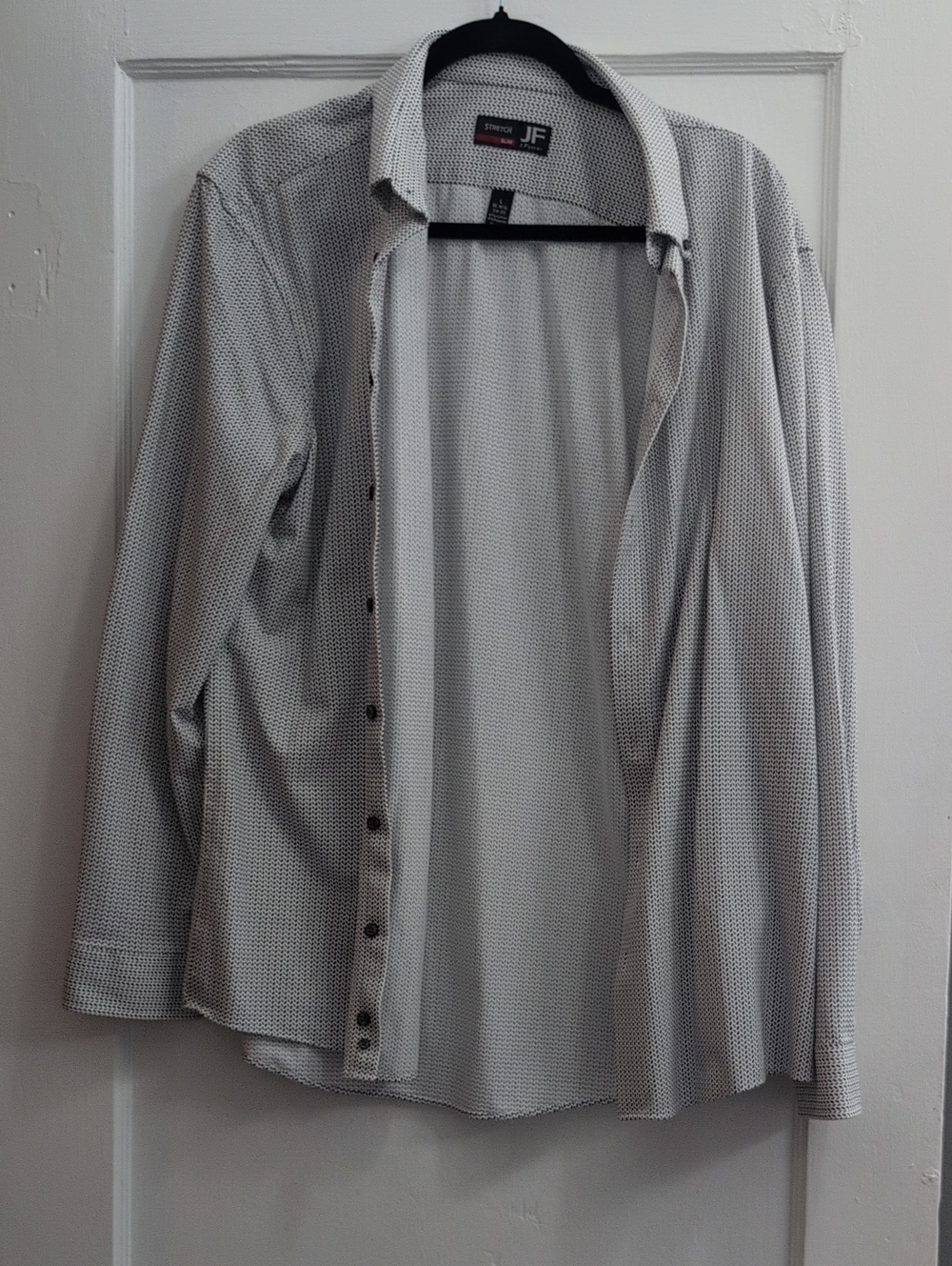 JF Patterned Button-Up Shirt in Light Grey Large Stretch Slim